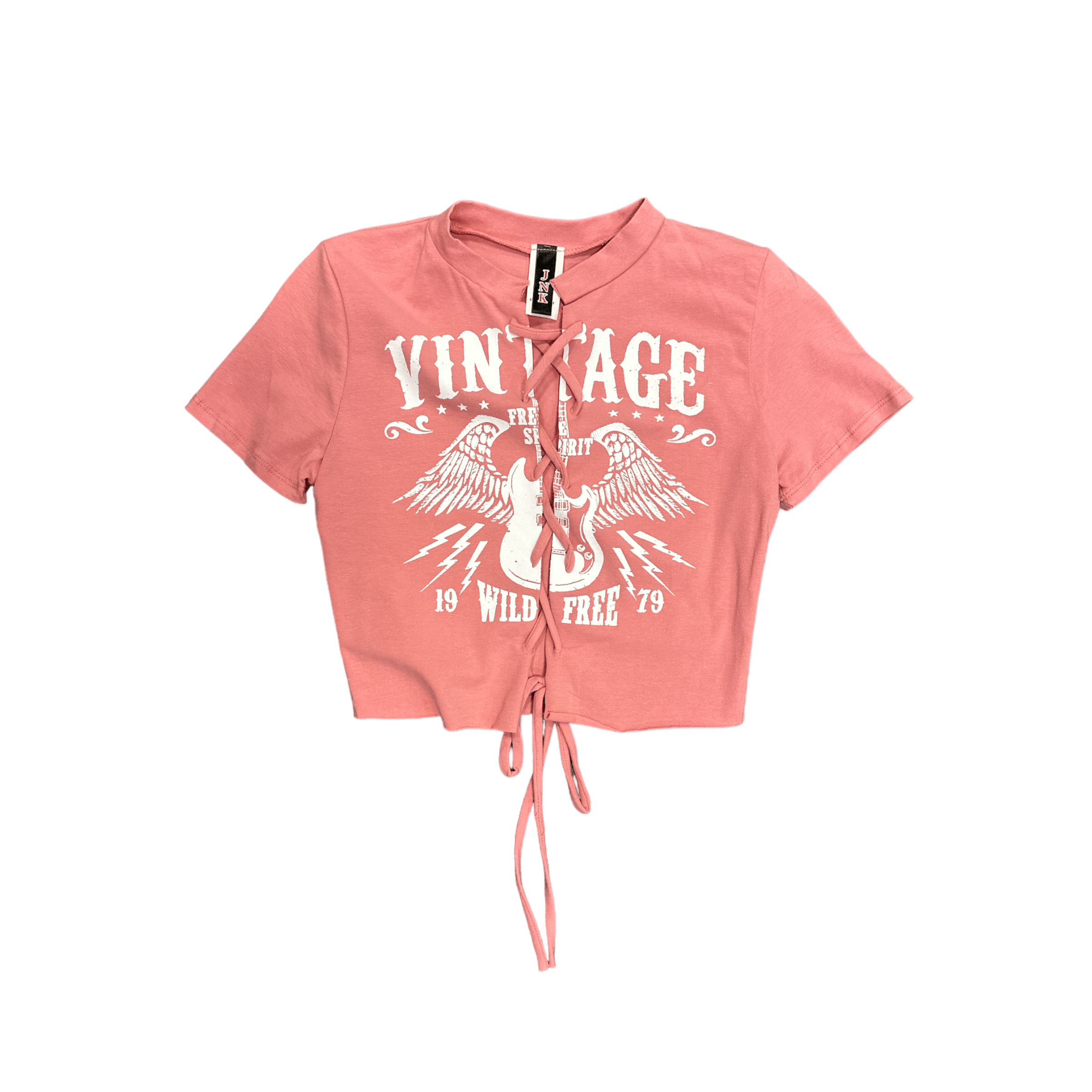 JNk T SHIRT Pink eagle string crop shirt