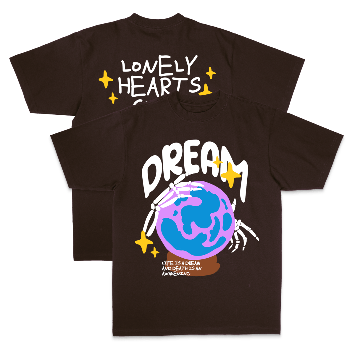 LONLY HEARTS T SHIRT Brown Life Is A Dream Garment-dye T-Shirt